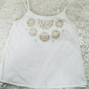 White cami, gold/silver design on front, size 12
